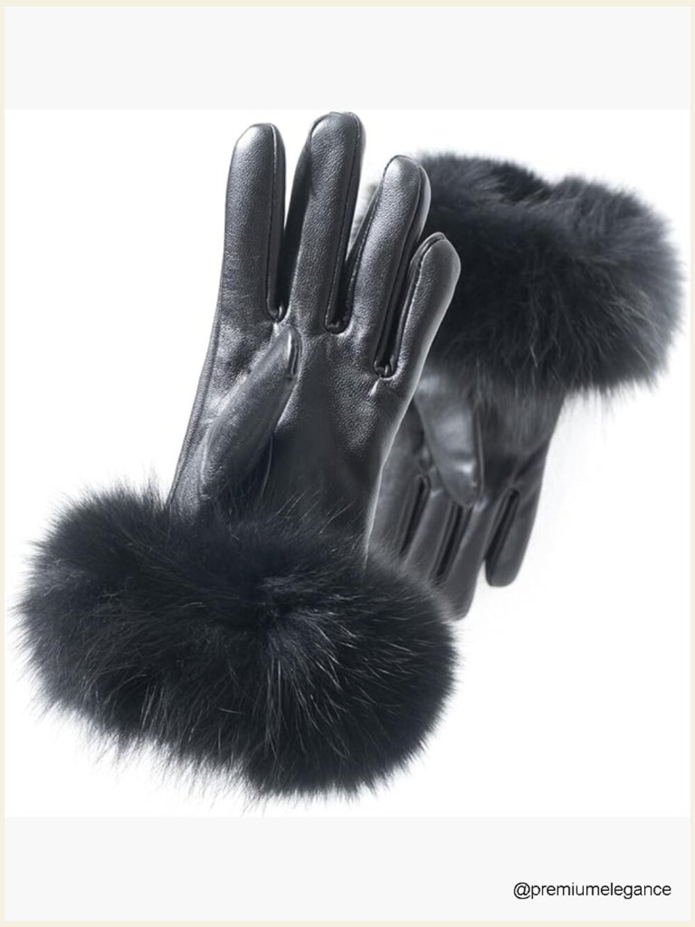 Touchscreen Lambskin Gloves with Real Fox Fur Cuff Winter Dress Driving